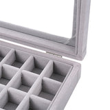 Velvet Glass Jewelry Box Organizer Rings Earrings Tray Display Storage Case