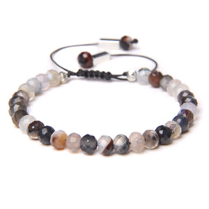 Grey Agates Faceted Beads Bracelets Adjustable Rope Braided Bracelet