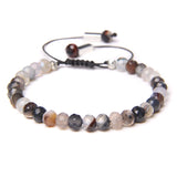 Grey Agates Faceted Beads Bracelets Adjustable Rope Braided Bracelet