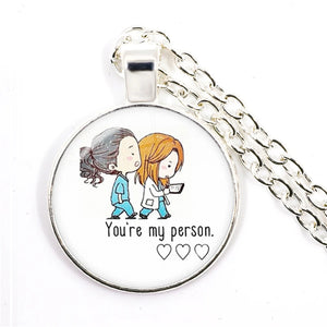 Grey Anatomy Necklace You Are My Person Art Photo Cartoon Doctor Nurse Glass Nec