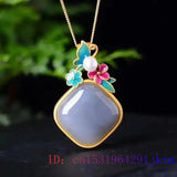 Grey Jade Flower Pendant Men Jewelry Talismans Necklace 925 Silver Charm