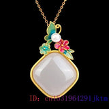 Grey Jade Flower Pendant Men Jewelry Talismans Necklace 925 Silver Charm