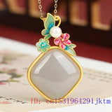Grey Jade Flower Pendant Men Jewelry Talismans Necklace 925 Silver Charm