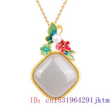 Grey Jade Flower Pendant Men Jewelry Talismans Necklace 925 Silver Charm