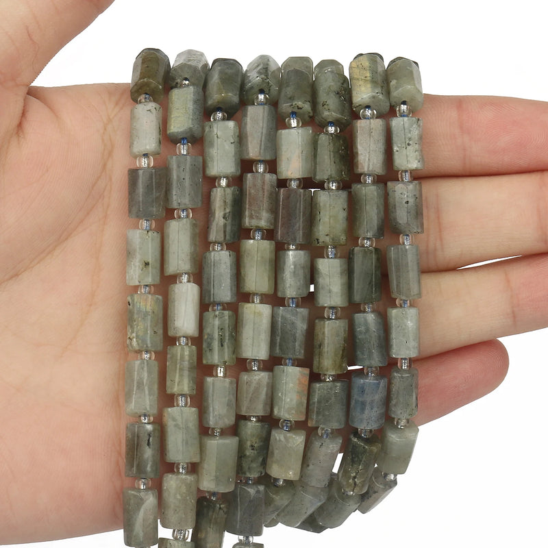 Grey Labradorite Faceted Cylinder Stone Beads for Jewelry Making