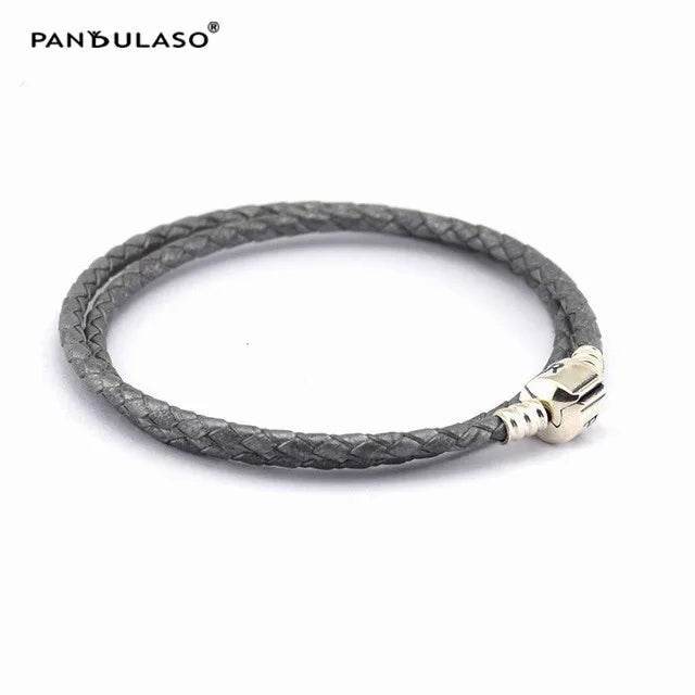 Grey Moments Double Woven Leather Bracelet for Woman DIY Jewelry