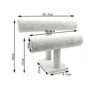 Grey Velvet Bracelet Display 2layers Chain Watch T-Bar Storage Rack