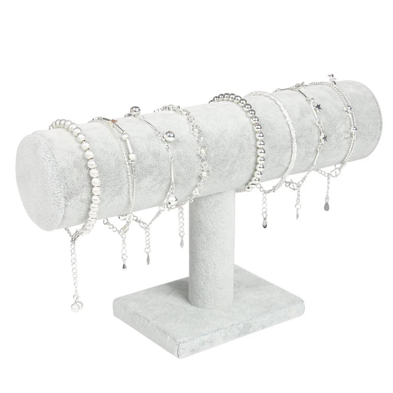 Grey Velvet Bracelet Display Chain Watch T-Bar Rack Jewelry Organizer
