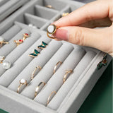 Grey Velvet Jewelry Storage Box with Glass Cover