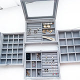 Grey Velvet Jewelry Storage Box with Glass Cover