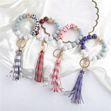 Grid Pattern Beaded Keychain for Key Wristlet Bracelet Tassel Pendant Keyring