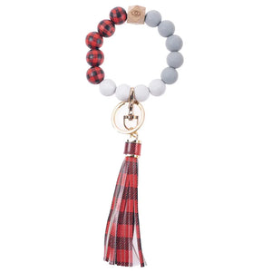 Grid Pattern Beaded Keychain for Key Wristlet Bracelet Tassel Pendant Keyring