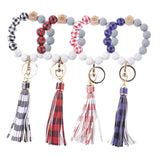 Grid Pattern Beaded Keychain for Key Wristlet Bracelet Tassel Pendant Keyring