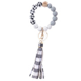 Grid Pattern Beaded Keychain for Key Wristlet Bracelet Tassel Pendant Keyring