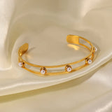 Titanium Pearl Inlay Bracelet for Women Wedding Jewelry