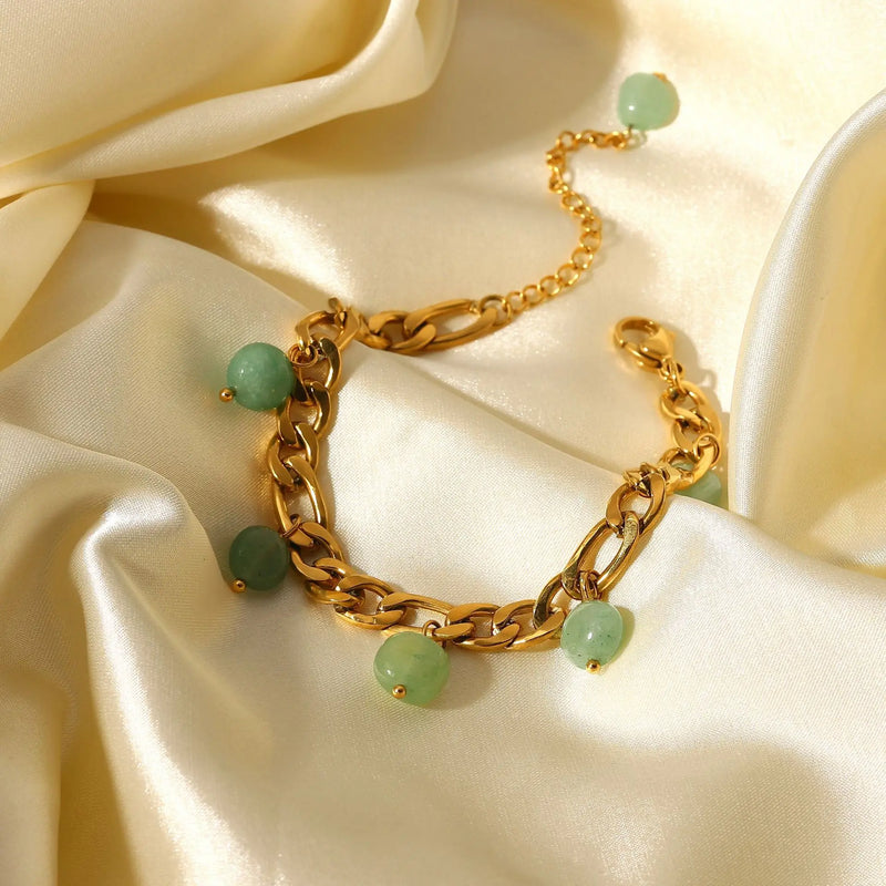 Green Natural Stone Tassel Pendant Bracelets Vintage For Women