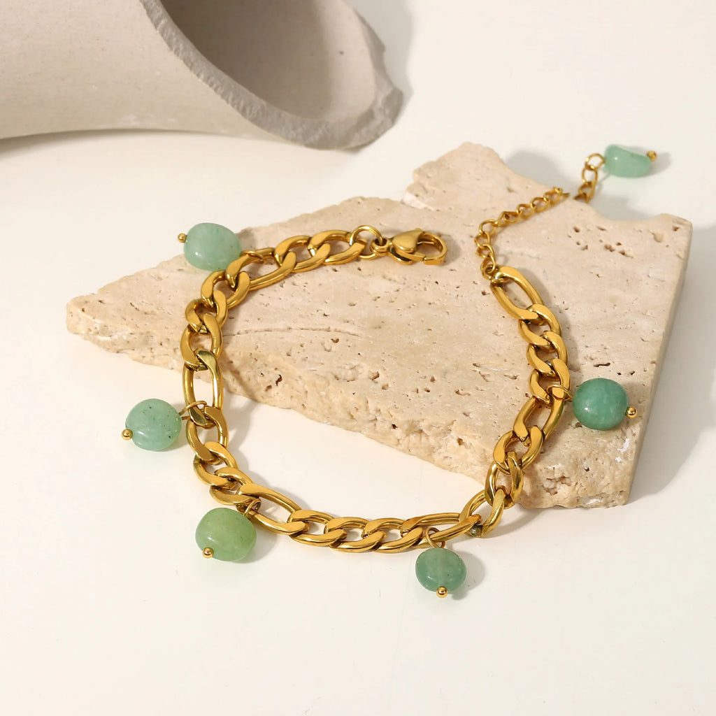 Green Natural Stone Tassel Pendant Bracelets Vintage For Women