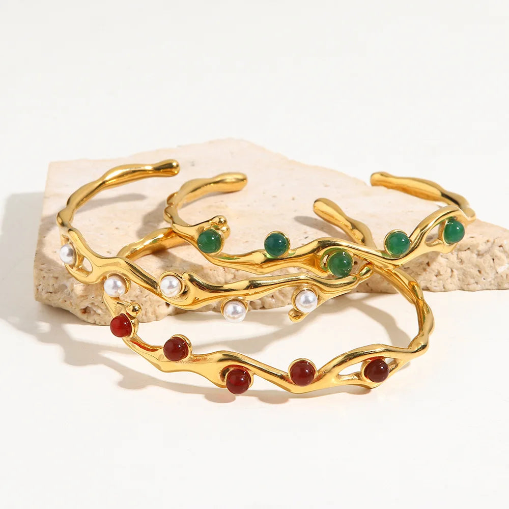 Vintage Pearl Stone Open Bracelet for Women
