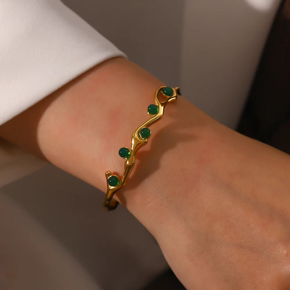 Vintage Pearl Stone Open Bracelet for Women