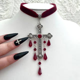 Gothic Cross Tassel Pendant Choker Necklace for Women