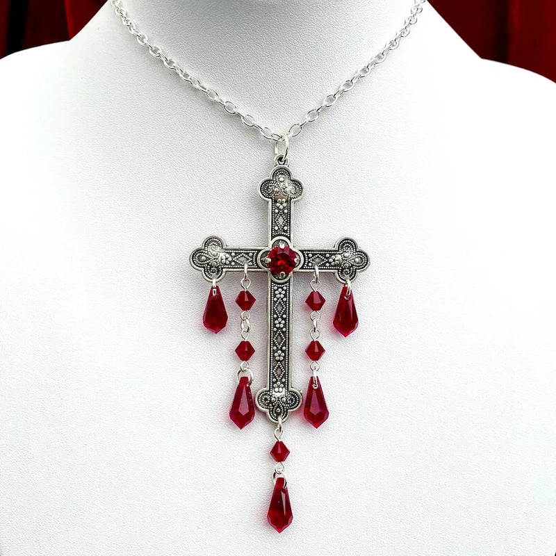 Gothic Cross Tassel Pendant Choker Necklace for Women