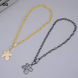 GuaiGuai 17'' Gunmetal Chain Necklace with Cz Pave Flower Charm