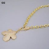 GuaiGuai 17'' Gunmetal Chain Necklace with Cz Pave Flower Charm