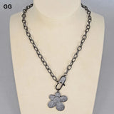 GuaiGuai 17'' Gunmetal Chain Necklace with Cz Pave Flower Charm