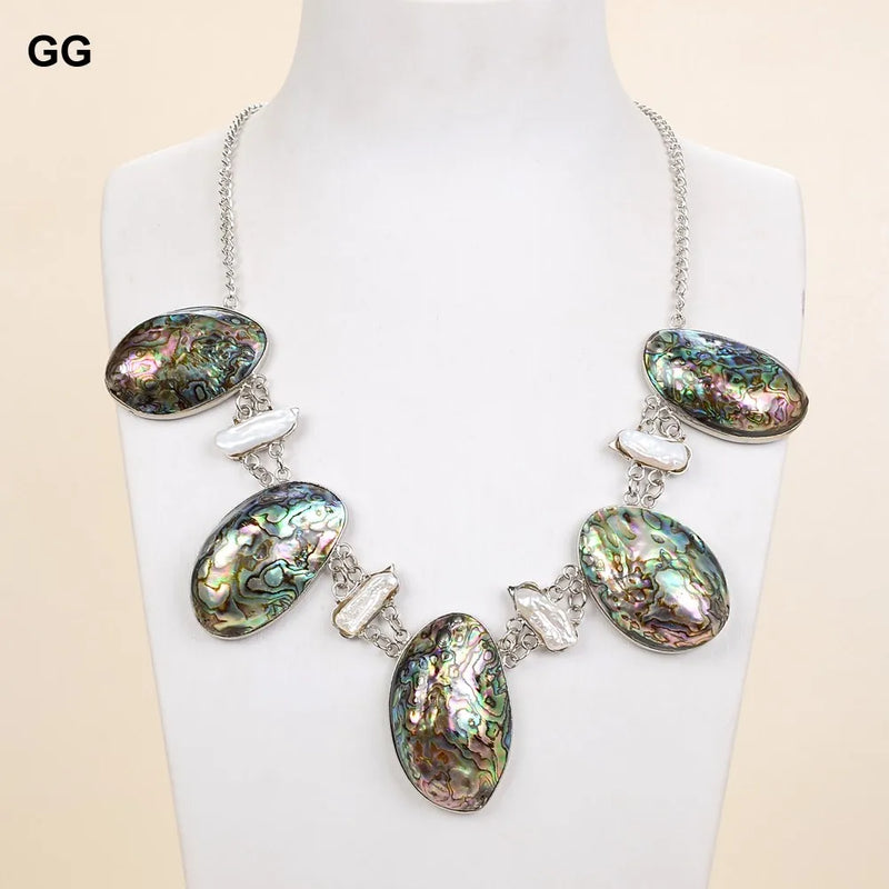 GuaiGuai 20mm Biwa Pearl Paua Abalone Shell Necklace