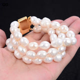 GuaiGuai 3 Strand 12MM Rice Pearl Bracelet Women