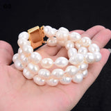 GuaiGuai 3 Strand 12MM Rice Pearl Bracelet Women