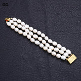 GuaiGuai 3 Strand 12MM Rice Pearl Bracelet Women