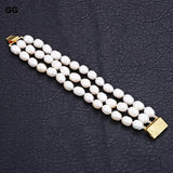 GuaiGuai 3 Strand 12MM Rice Pearl Bracelet Women