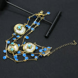 3 Strands Keshi Coin Pearl Golden Turquoises Enamel Chain Bracelet