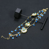 3 Strands Keshi Coin Pearl Golden Turquoises Enamel Chain Bracelet