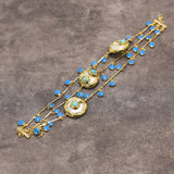 3 Strands Keshi Coin Pearl Golden Turquoises Enamel Chain Bracelet