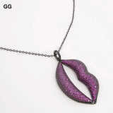 Gunmetal Cz Pave Lip Pendant Necklace