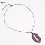 Gunmetal Cz Pave Lip Pendant Necklace