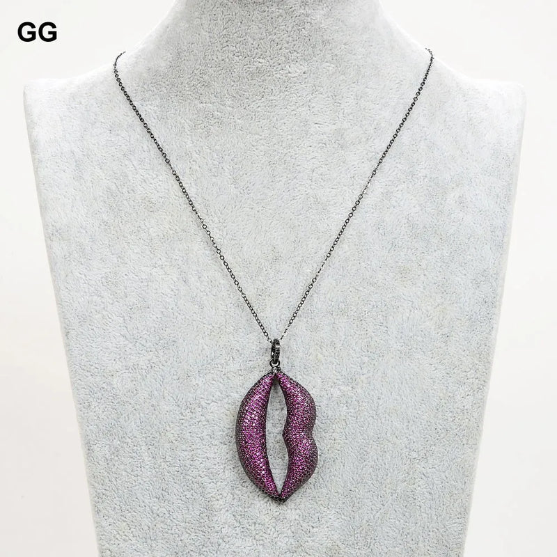 Gunmetal Cz Pave Lip Pendant Necklace