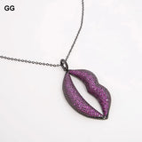 Gunmetal Cz Pave Lip Pendant Necklace
