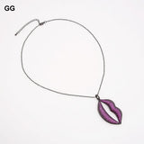 Gunmetal Cz Pave Lip Pendant Necklace