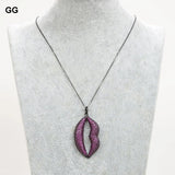 Gunmetal Cz Pave Lip Pendant Necklace