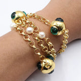 GuaiGuai 4 Strand Natural Pearl Green Crystal Chain Bracelet