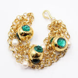 GuaiGuai 4 Strand Natural Pearl Green Crystal Chain Bracelet