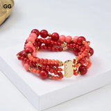 GuaiGuai 5-Row 8'' Round Red Pink Coral Bracelet Women