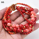 GuaiGuai 5-Row 8'' Round Red Pink Coral Bracelet Women