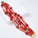 GuaiGuai 5-Row 8'' Round Red Pink Coral Bracelet Women