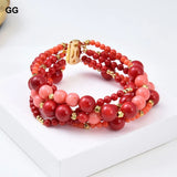 GuaiGuai 5-Row 8'' Round Red Pink Coral Bracelet Women
