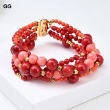 GuaiGuai 5-Row 8'' Round Red Pink Coral Bracelet Women
