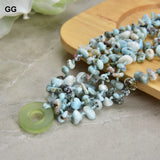 6 Rows Natural Larimar Stone Chips Bracelet Lady Girl Jewelry